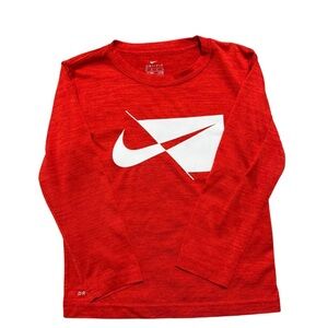 Boys Nike Red Long Sleeve Tee with Dri-FIT Technology